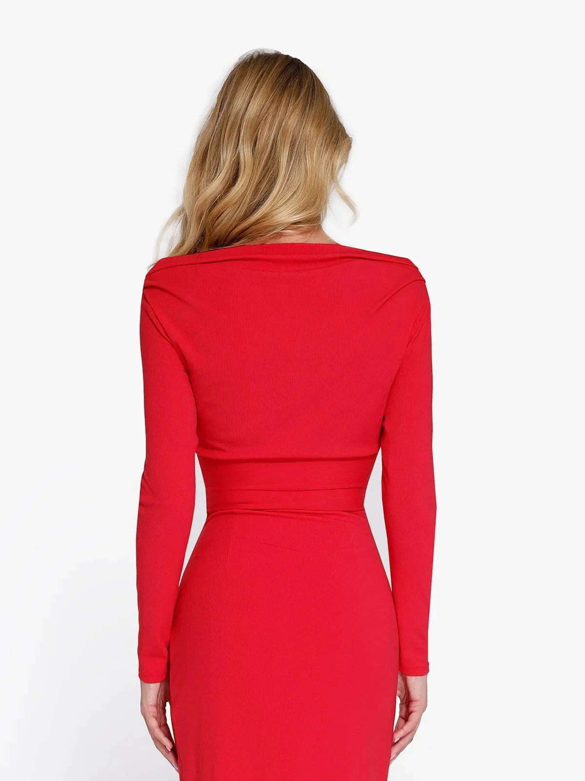 Long-Sleeve Rib Modal Off-the-Shoulder Slimming Crop Top - Image 20