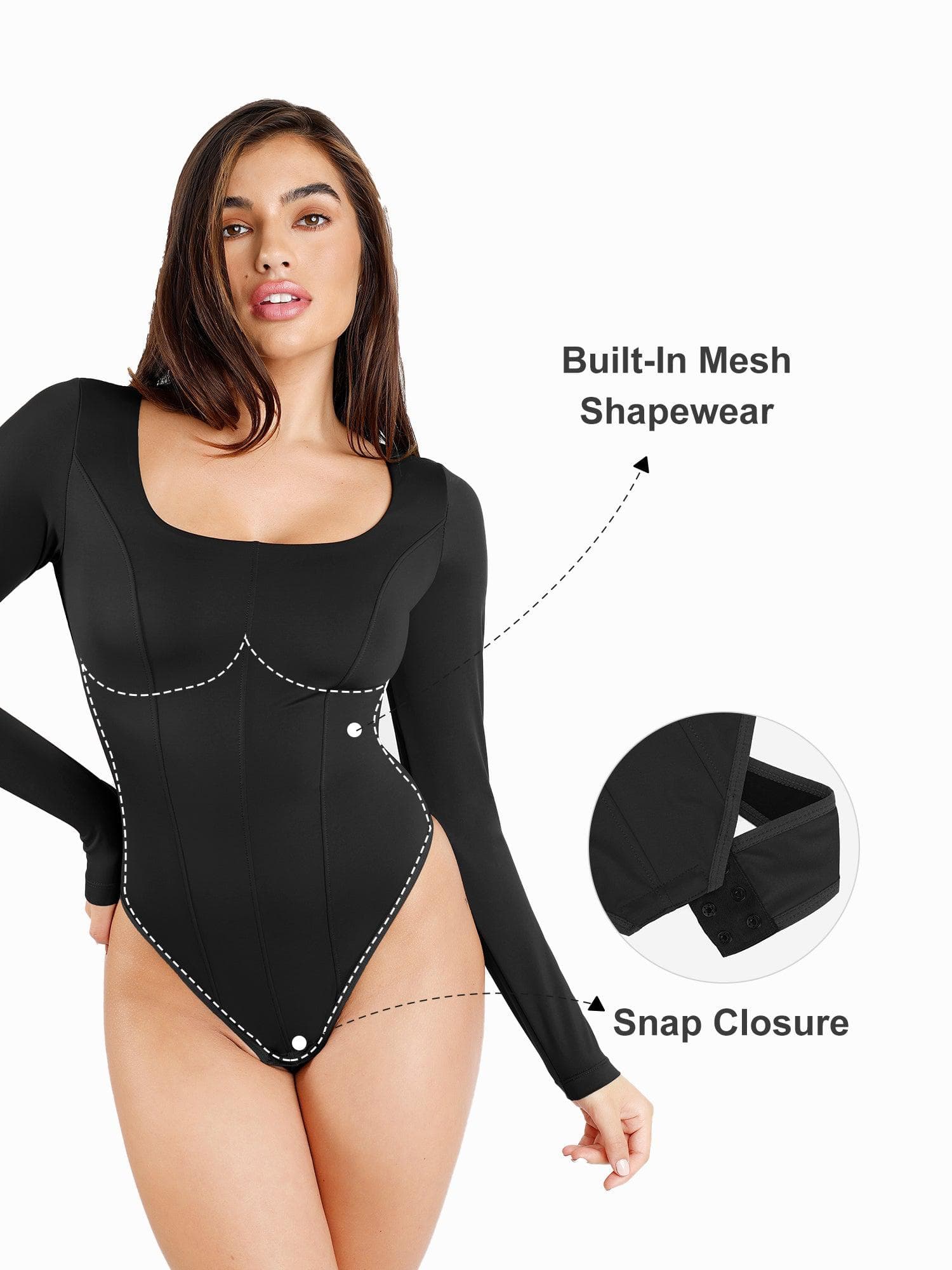 Shapewear Long Sleeve Tummy Control Thong Bodysuit - Image 14
