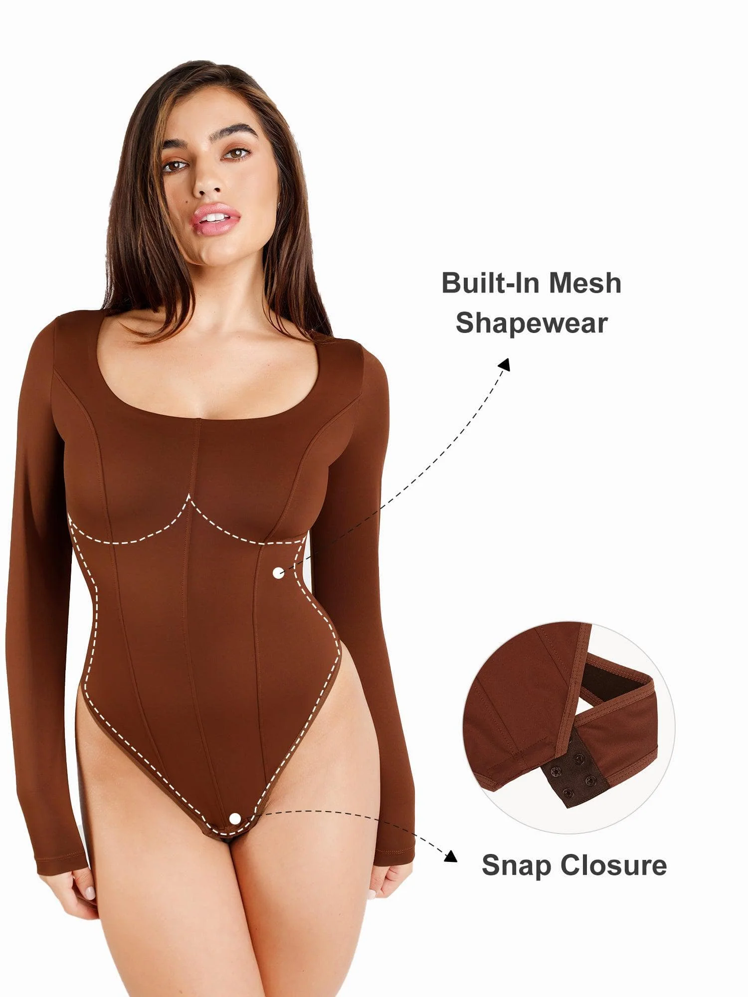 Shapewear Long Sleeve Tummy Control Thong Bodysuit - Image 8