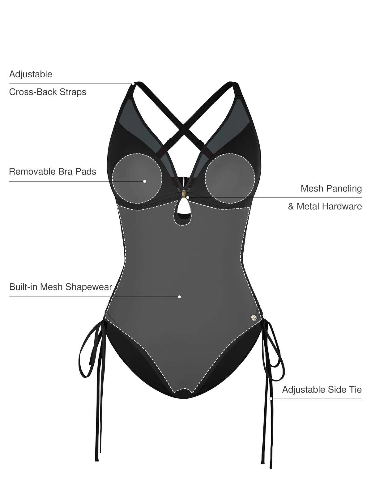 Mesh Inset Tie-Side Sculpting One-Piece Swimsuit - Image 18