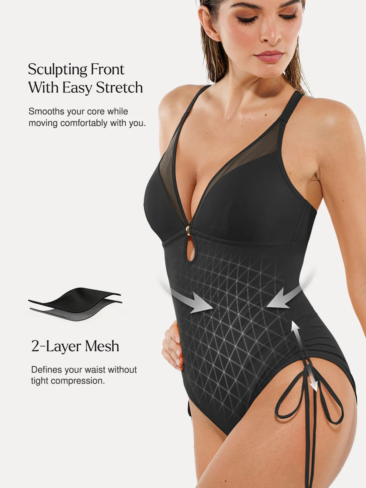 Mesh Inset Tie-Side Sculpting One-Piece Swimsuit - Image 19