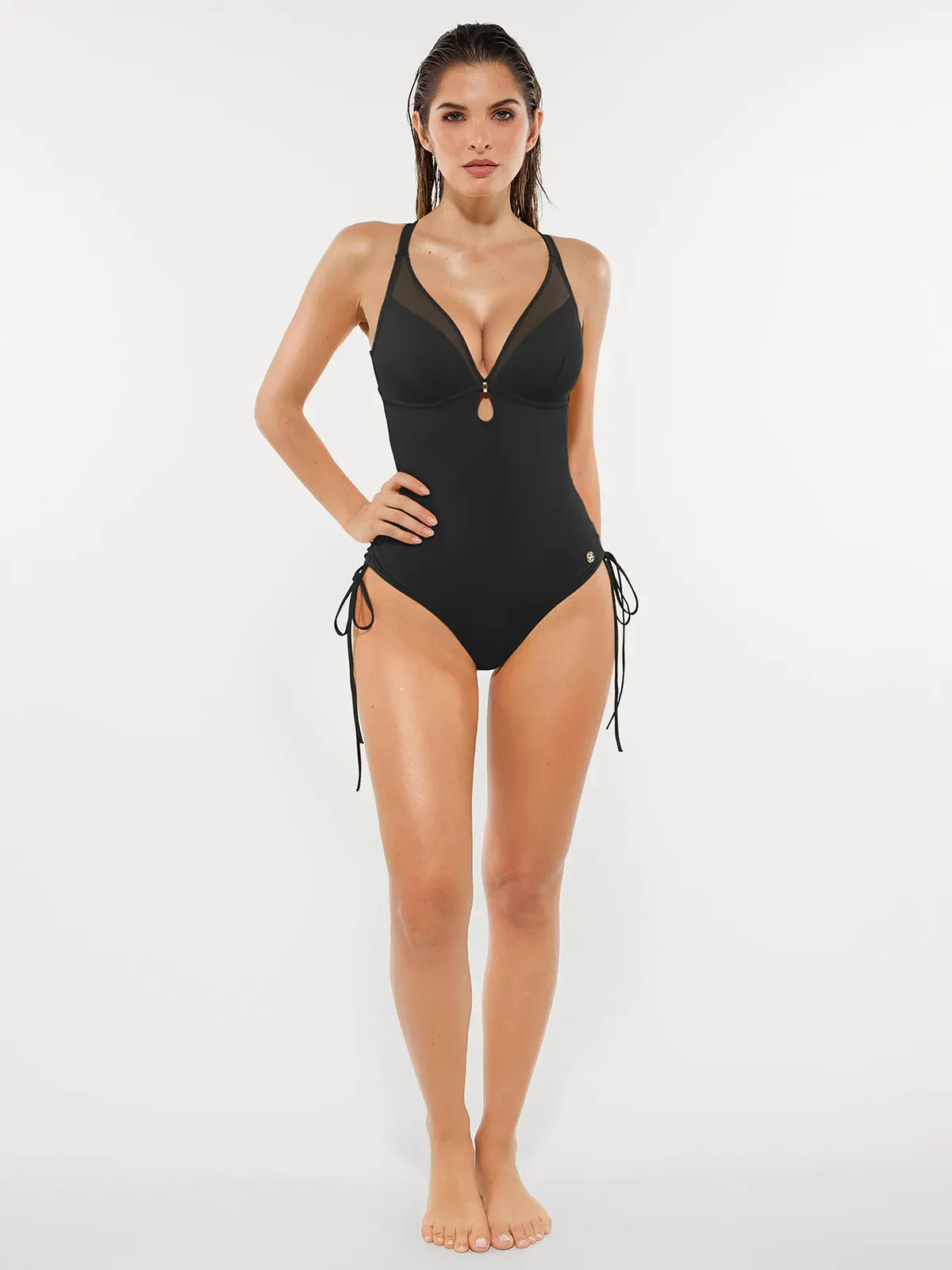Mesh Inset Tie-Side Sculpting One-Piece Swimsuit - Image 26