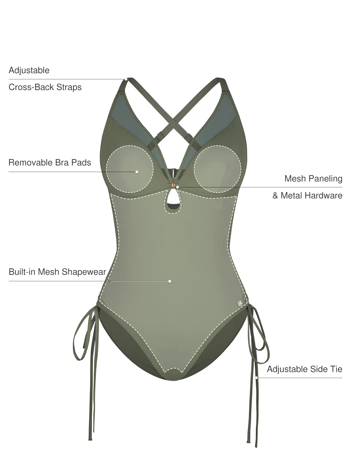 Mesh Inset Tie-Side Sculpting One-Piece Swimsuit - Image 30