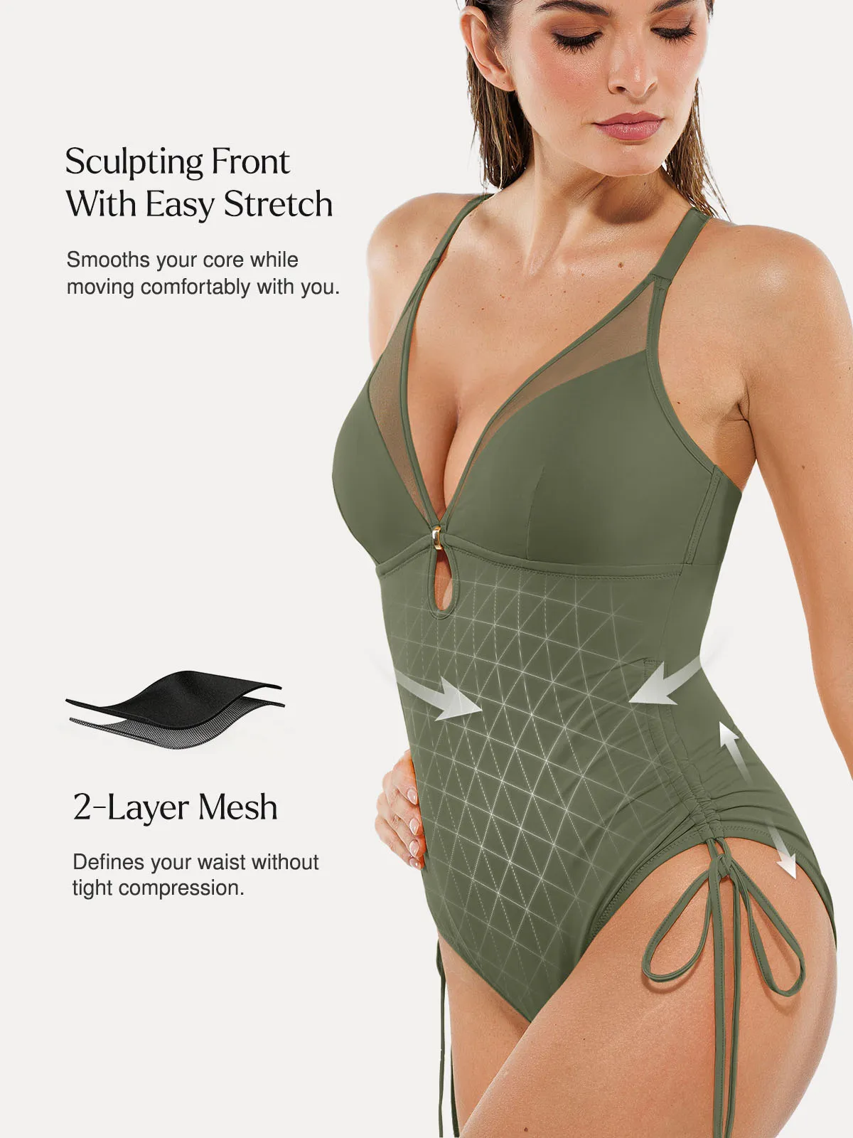 Mesh Inset Tie-Side Sculpting One-Piece Swimsuit - Image 31