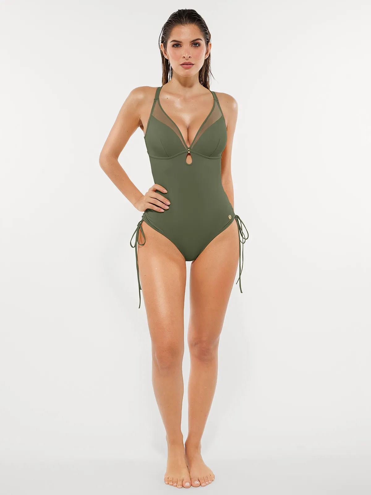 Mesh Inset Tie-Side Sculpting One-Piece Swimsuit - Image 38