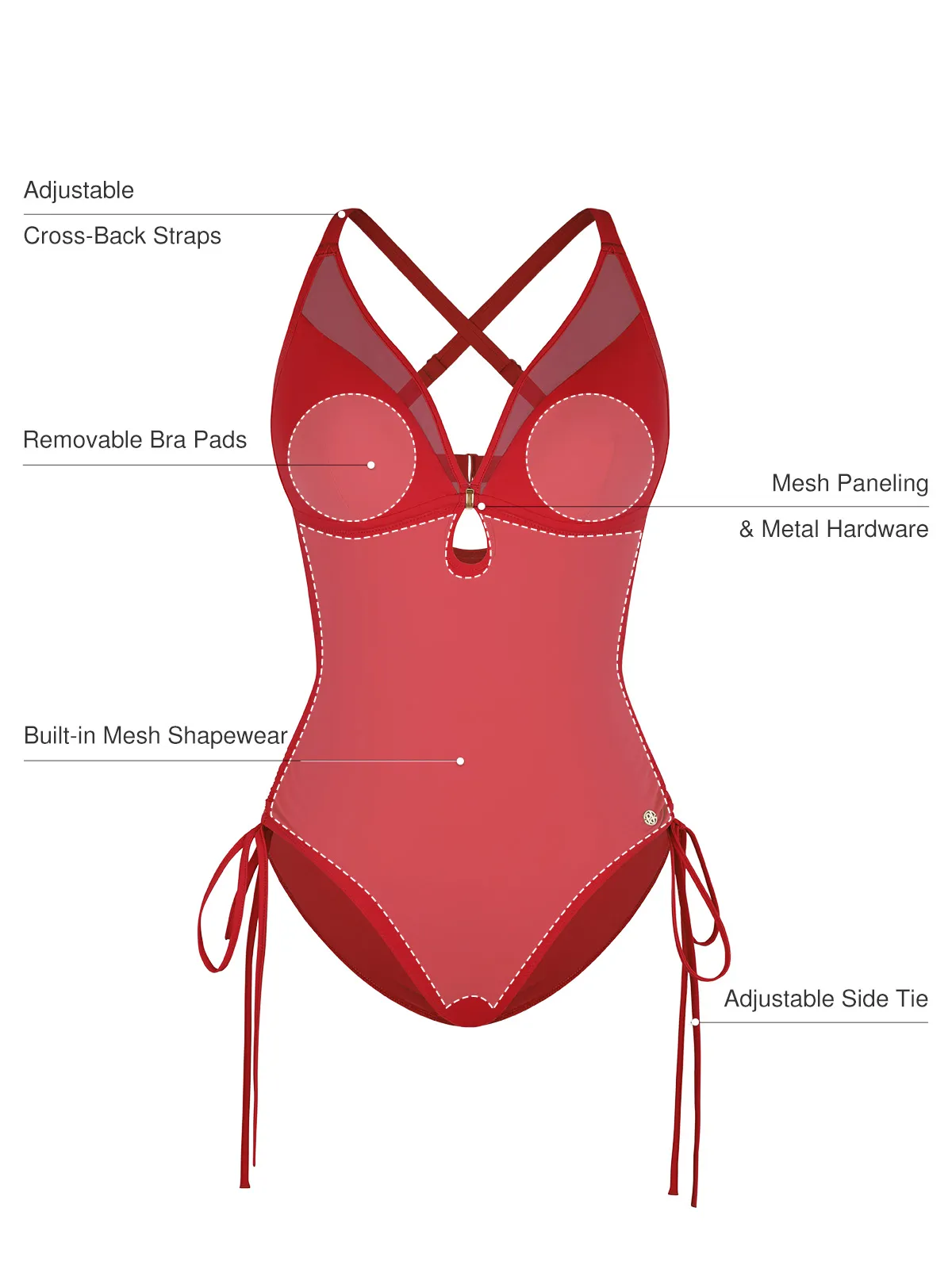 Mesh Inset Tie-Side Sculpting One-Piece Swimsuit - Image 42
