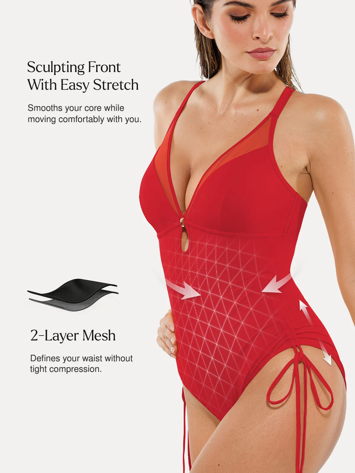 Mesh Inset Tie-Side Sculpting One-Piece Swimsuit - Image 43