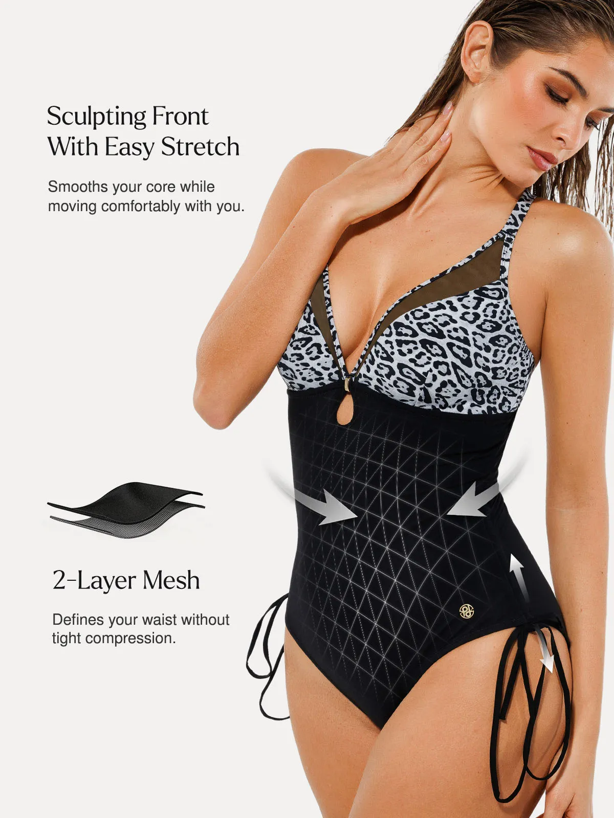Mesh Inset Tie-Side Sculpting One-Piece Swimsuit - Image 5