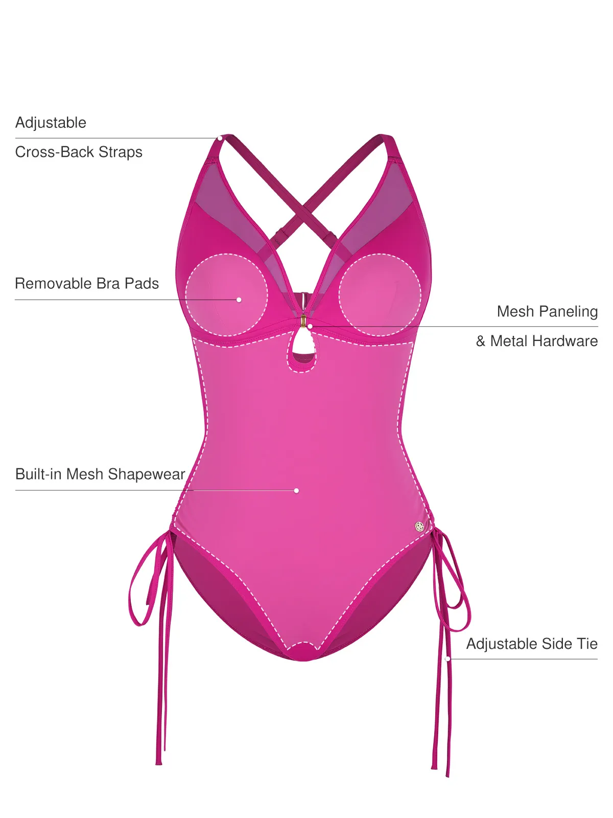 Mesh Inset Tie-Side Sculpting One-Piece Swimsuit - Image 53