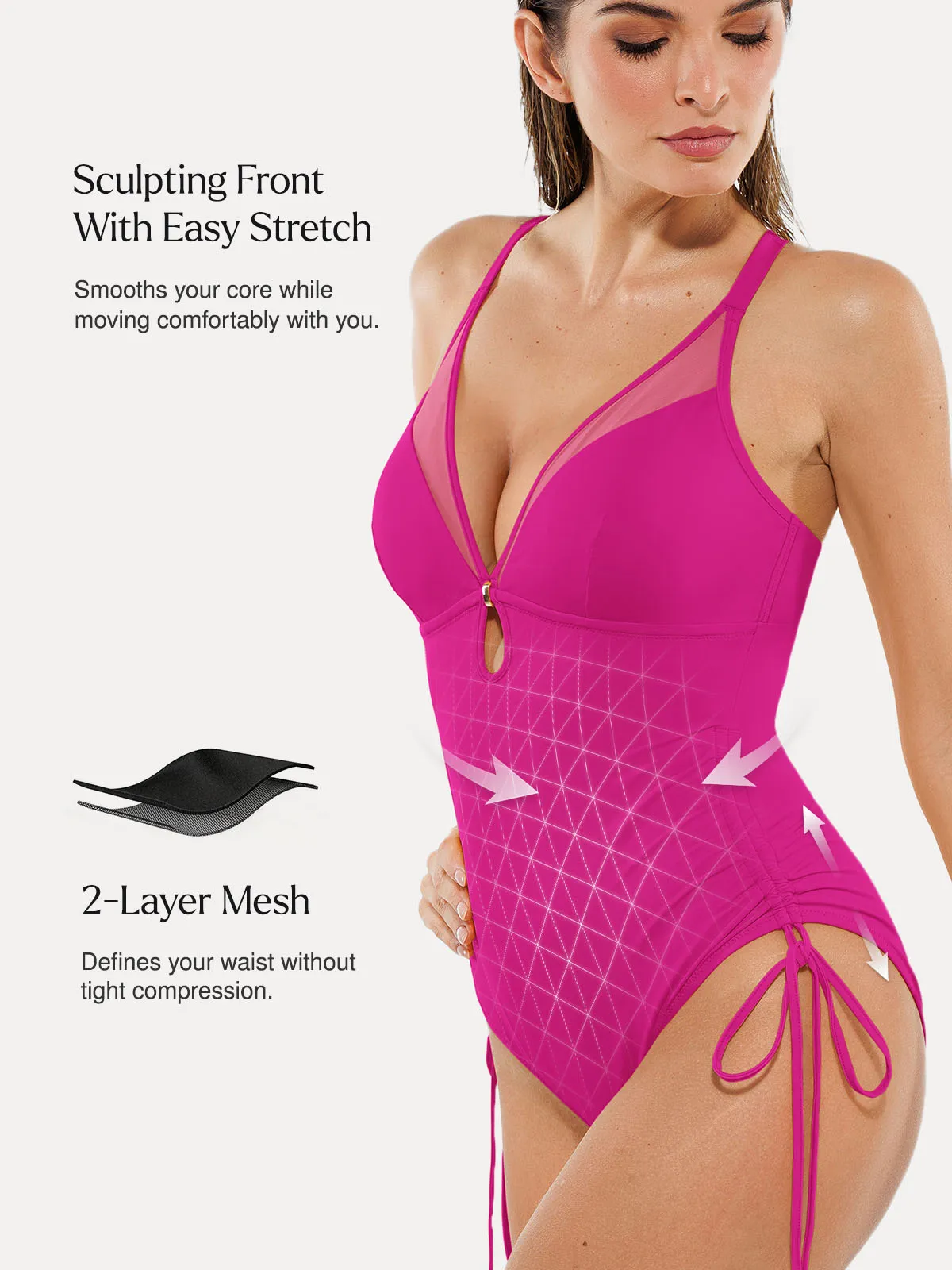 Mesh Inset Tie-Side Sculpting One-Piece Swimsuit - Image 54