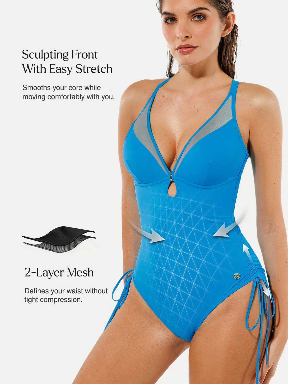 Mesh Inset Tie-Side Sculpting One-Piece Swimsuit - Image 79