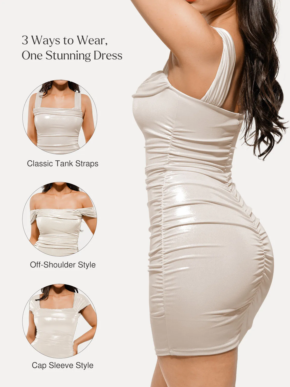 Metallic Off-The Shoulder Ruched Sculpting Tummy Control Mini Dress - Image 24