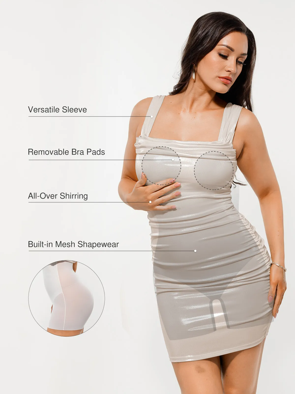 Metallic Off-The Shoulder Ruched Sculpting Tummy Control Mini Dress - Image 25