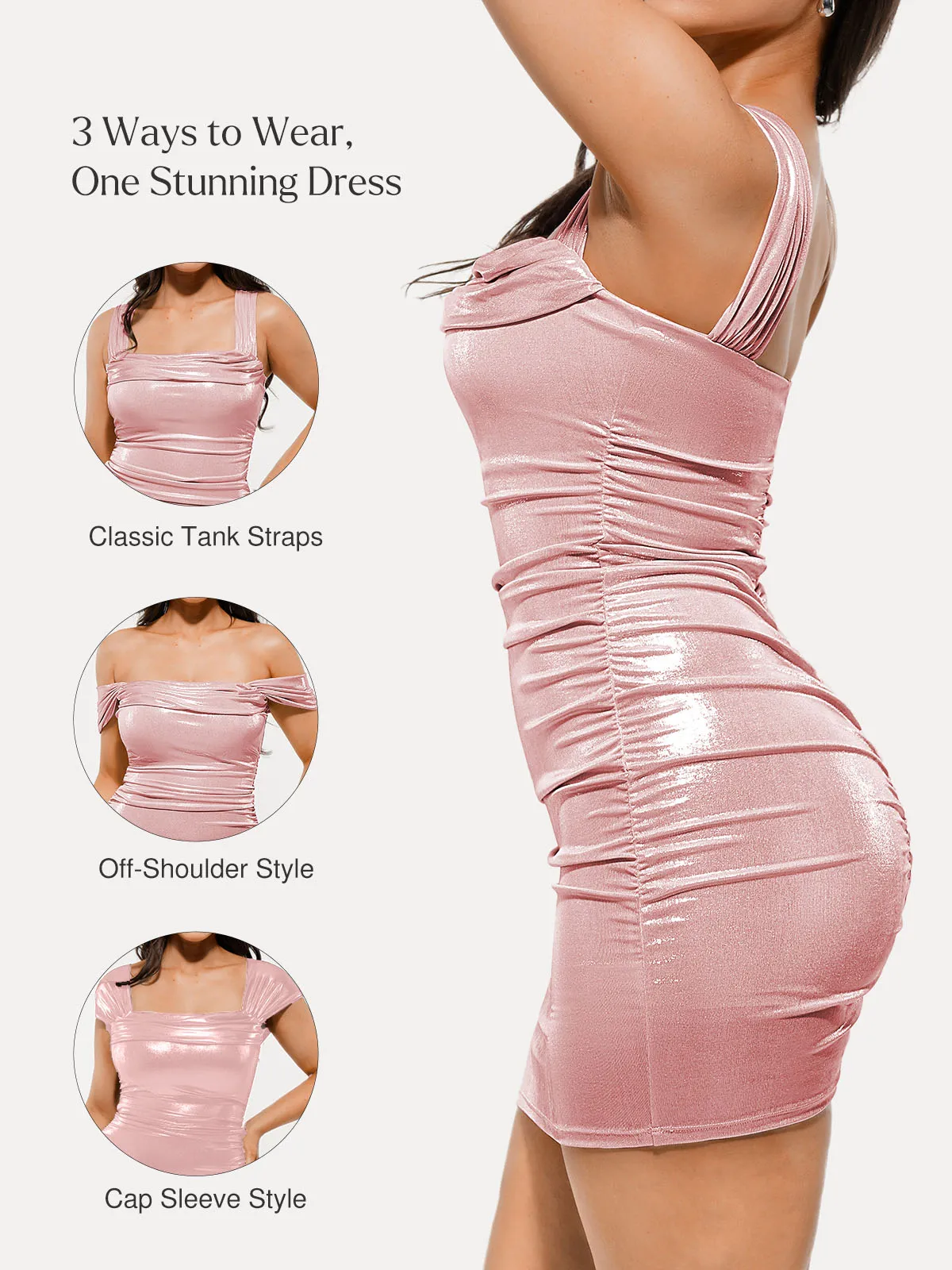 Metallic Off-The Shoulder Ruched Sculpting Tummy Control Mini Dress - Image 3