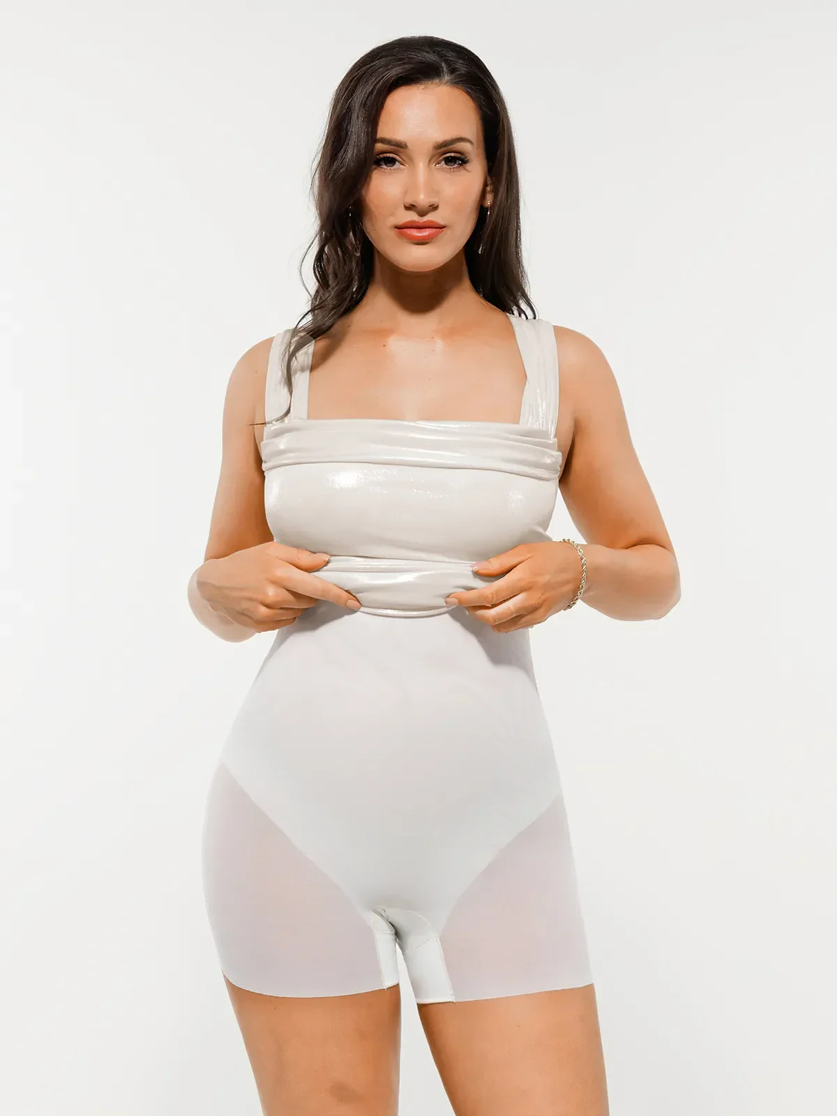 Metallic Off-The Shoulder Ruched Sculpting Tummy Control Mini Dress - Image 30