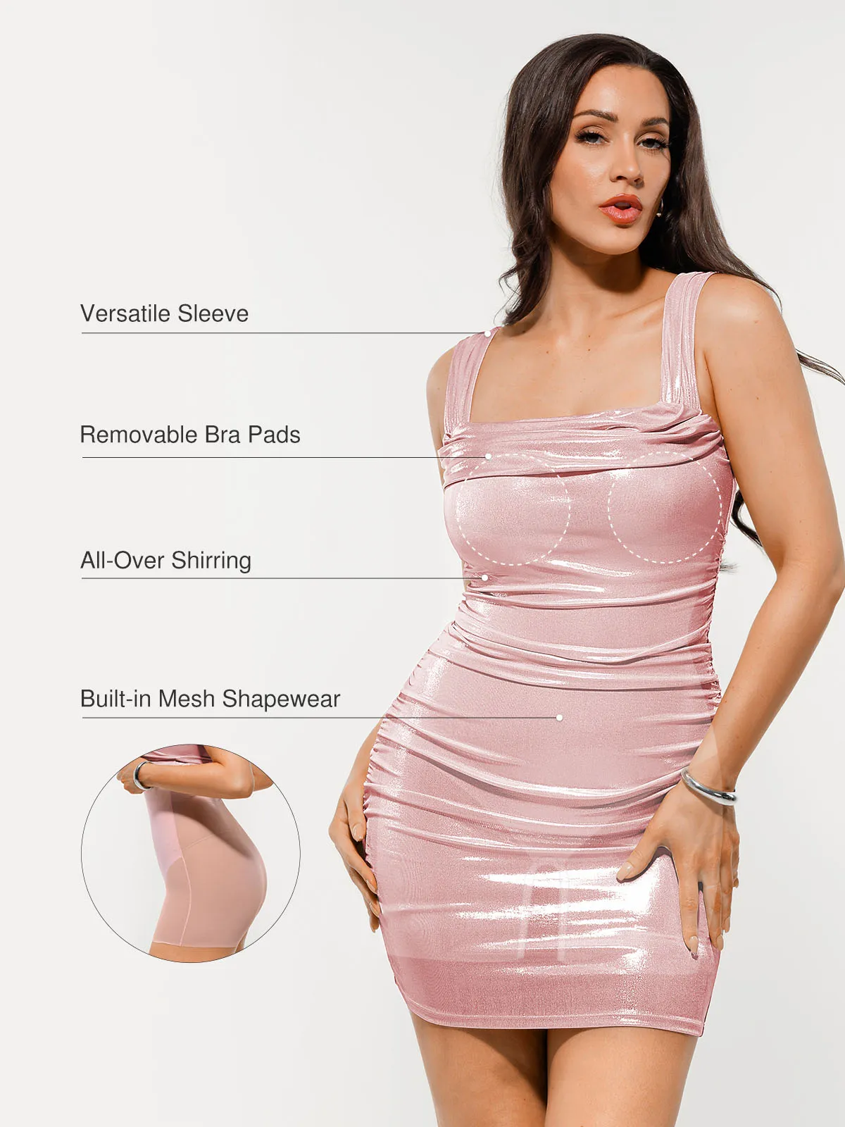 Metallic Off-The Shoulder Ruched Sculpting Tummy Control Mini Dress - Image 4