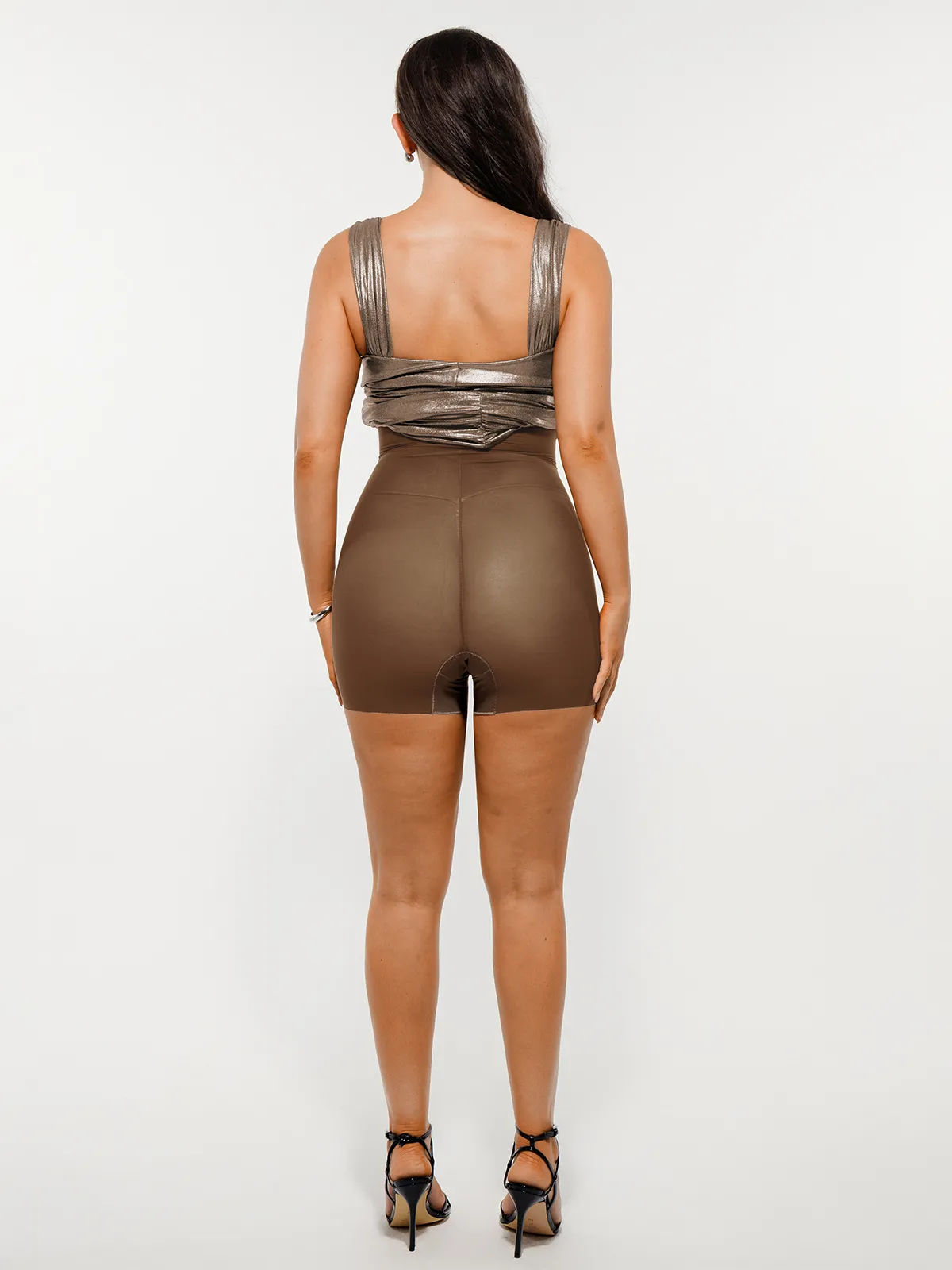 Metallic Off-The Shoulder Ruched Sculpting Tummy Control Mini Dress - Image 53