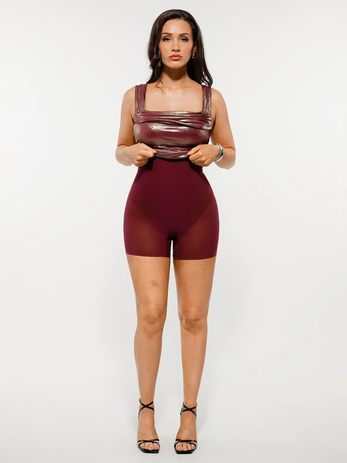 Metallic Off-The Shoulder Ruched Sculpting Tummy Control Mini Dress - Image 65
