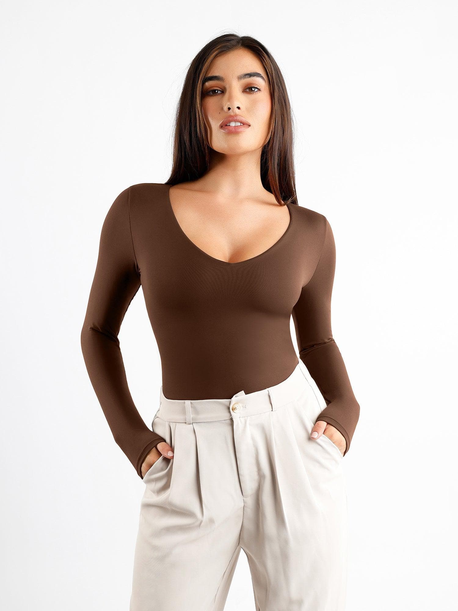 Shapewear CloudSense Long Sleeve V-Neck Sculpting Bodysuit - Image 13
