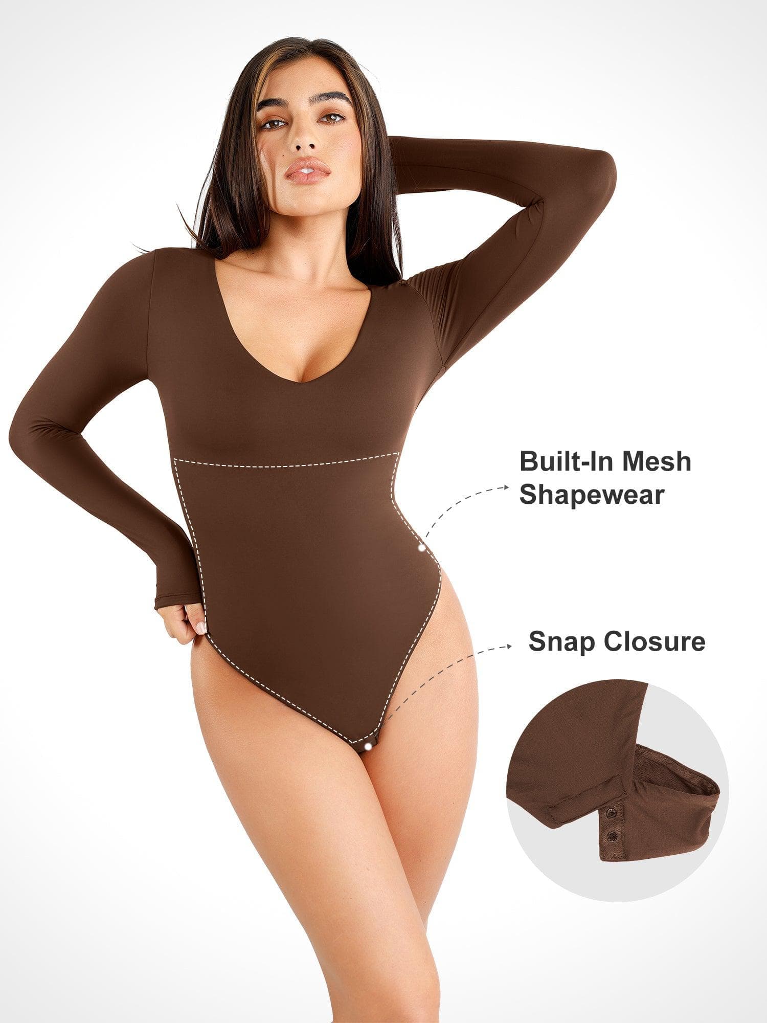 Shapewear CloudSense Long Sleeve V-Neck Sculpting Bodysuit - Image 9