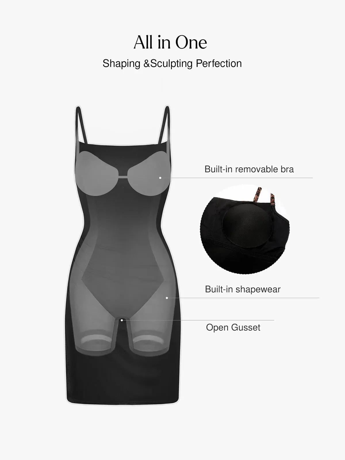 Shapewear Mesh Tummy Control Adjustable Strap Slip Dress - Image 10