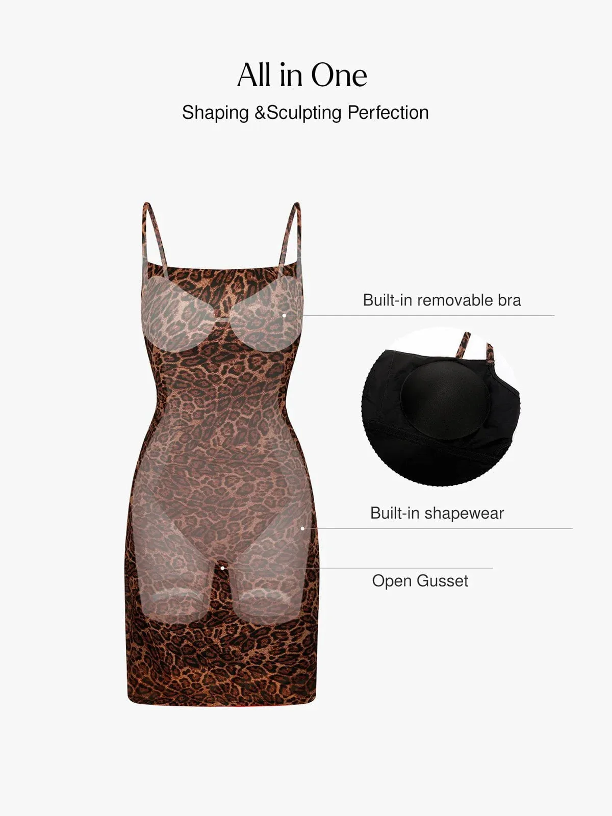 Shapewear Mesh Tummy Control Adjustable Strap Slip Dress - Image 3