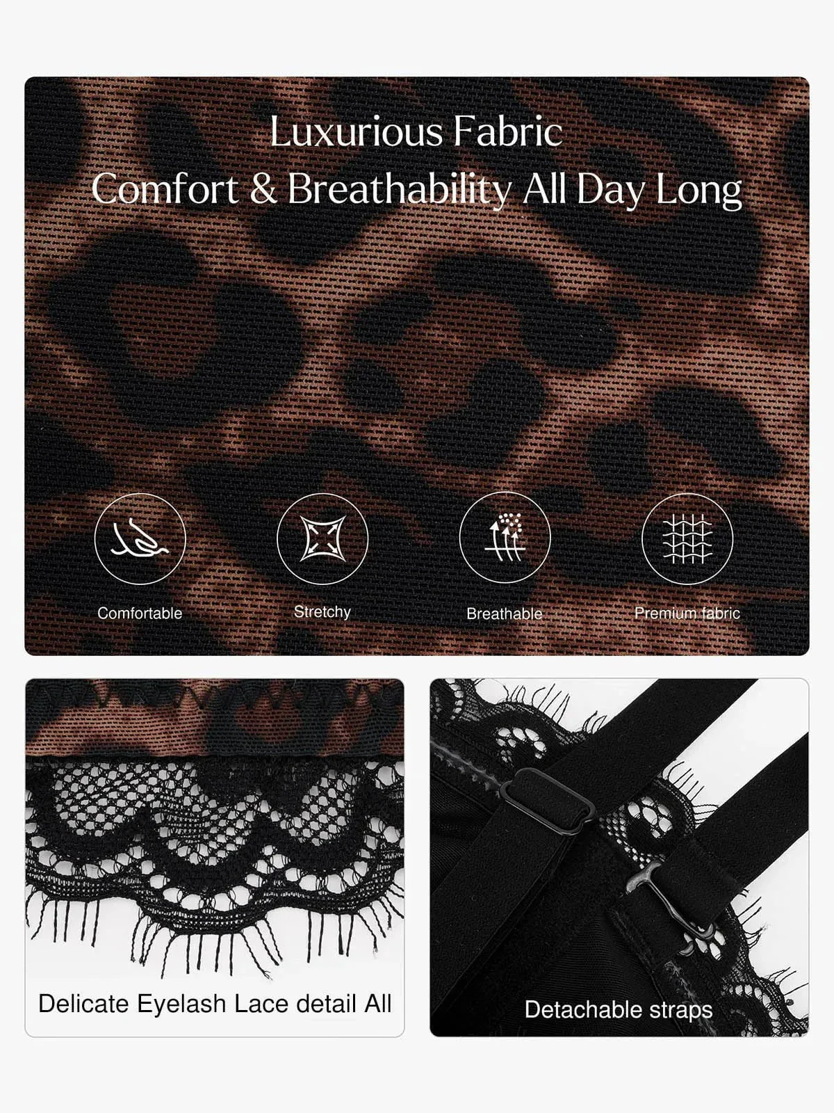 Shapewear Sculpting Leopard Mesh Detachable Strap Corset Top - Image 3