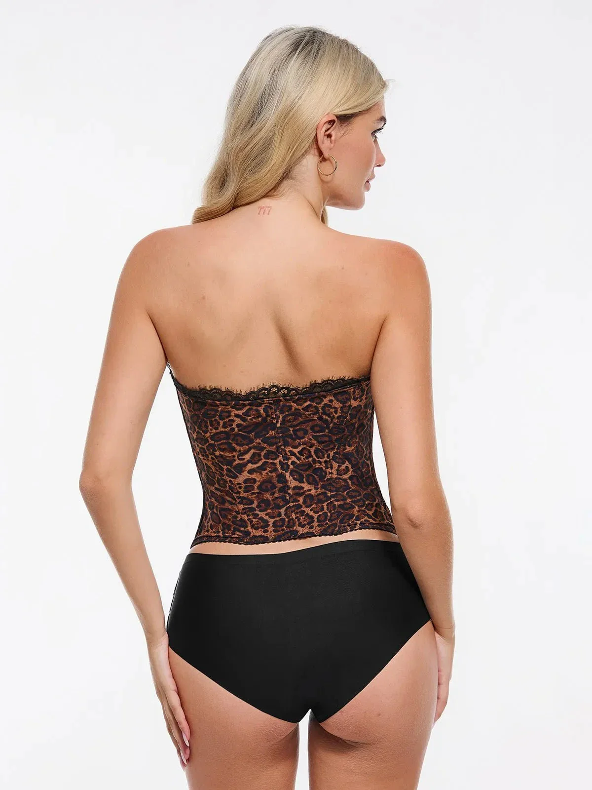 Shapewear Sculpting Leopard Mesh Detachable Strap Corset Top - Image 5