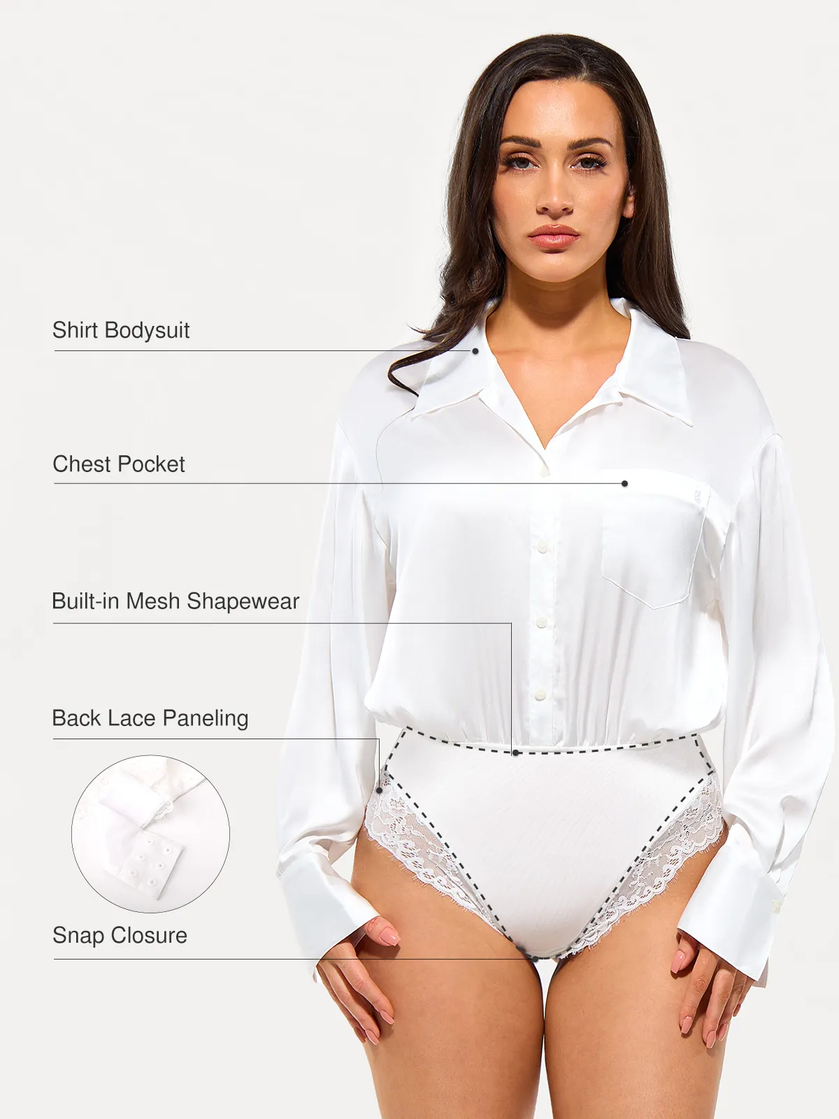 Poplin Long Sleeve Silky Shirt Tummy Control Bodysuit - Image 3