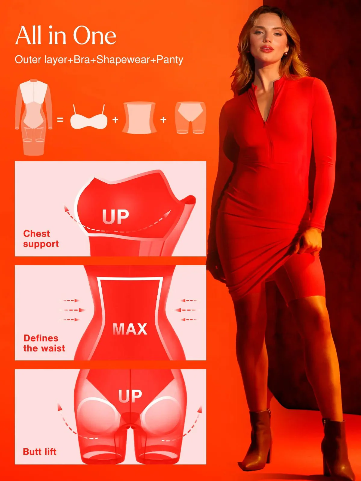 Redtag Thermal Shapewear Long Sleeve Mock Neck Midi Dress For Insiders - Image 3