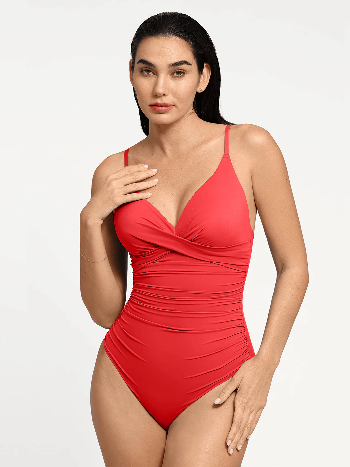 Shapewear Ruched Cross-Front Sculpting One-Piece Swimsuit - Image 35