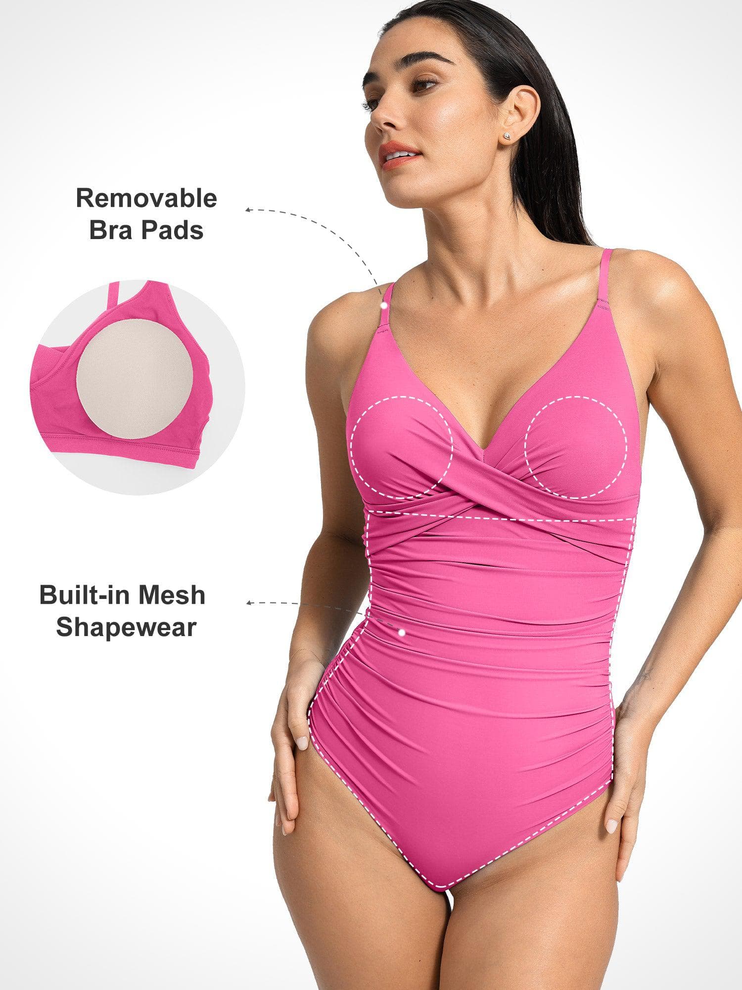 Shapewear Ruched Cross-Front Sculpting One-Piece Swimsuit - Image 52