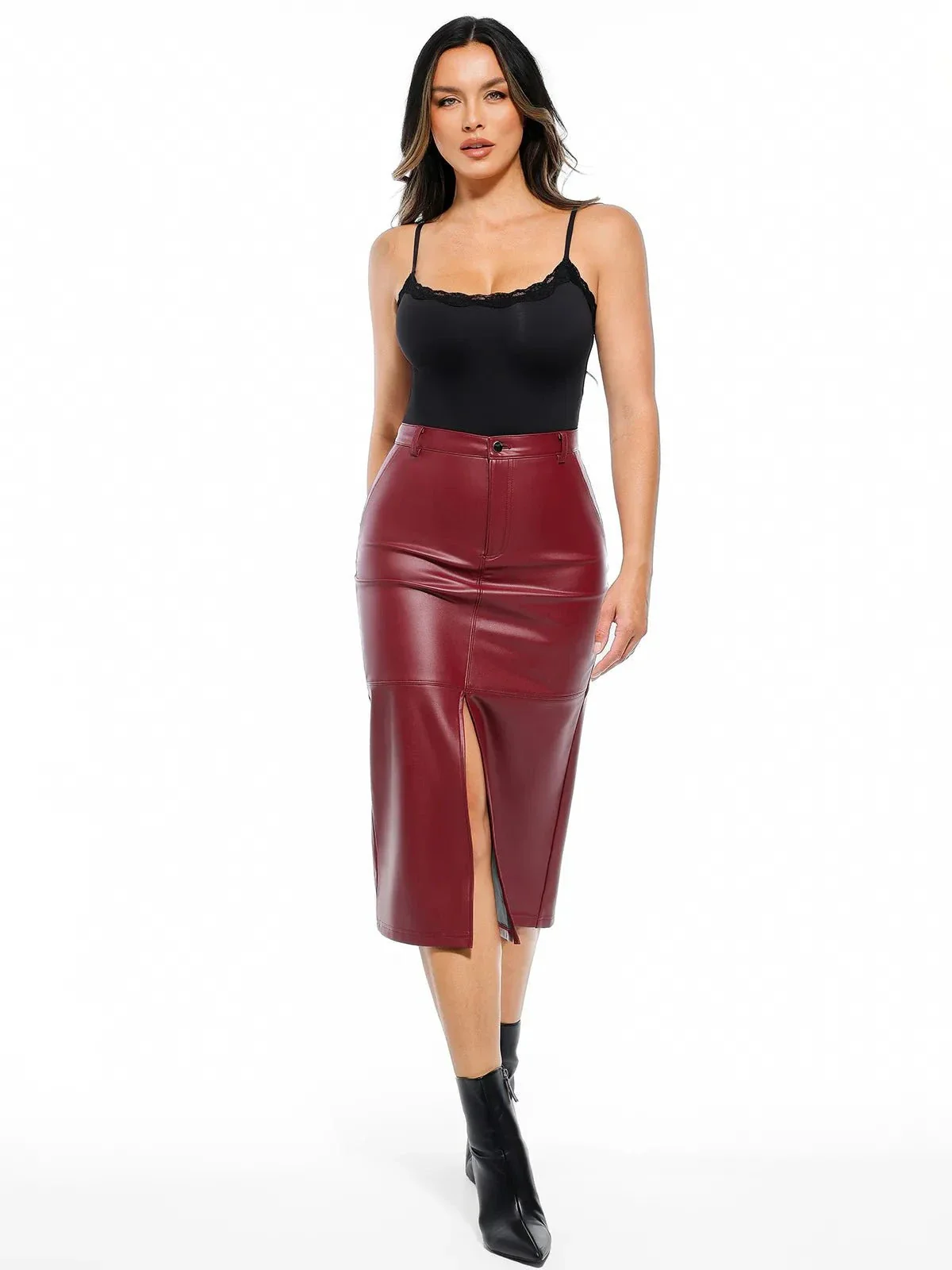 Sculpted Faux Leather Contour Skirt - Image 11
