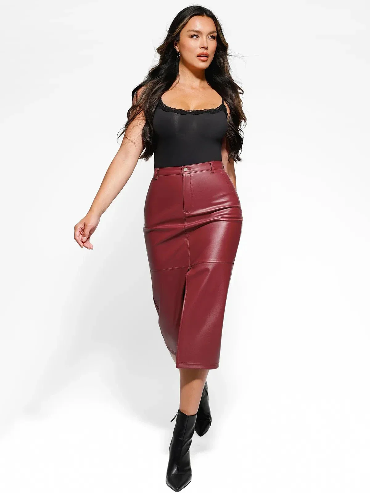 Sculpted Faux Leather Contour Skirt - Image 12