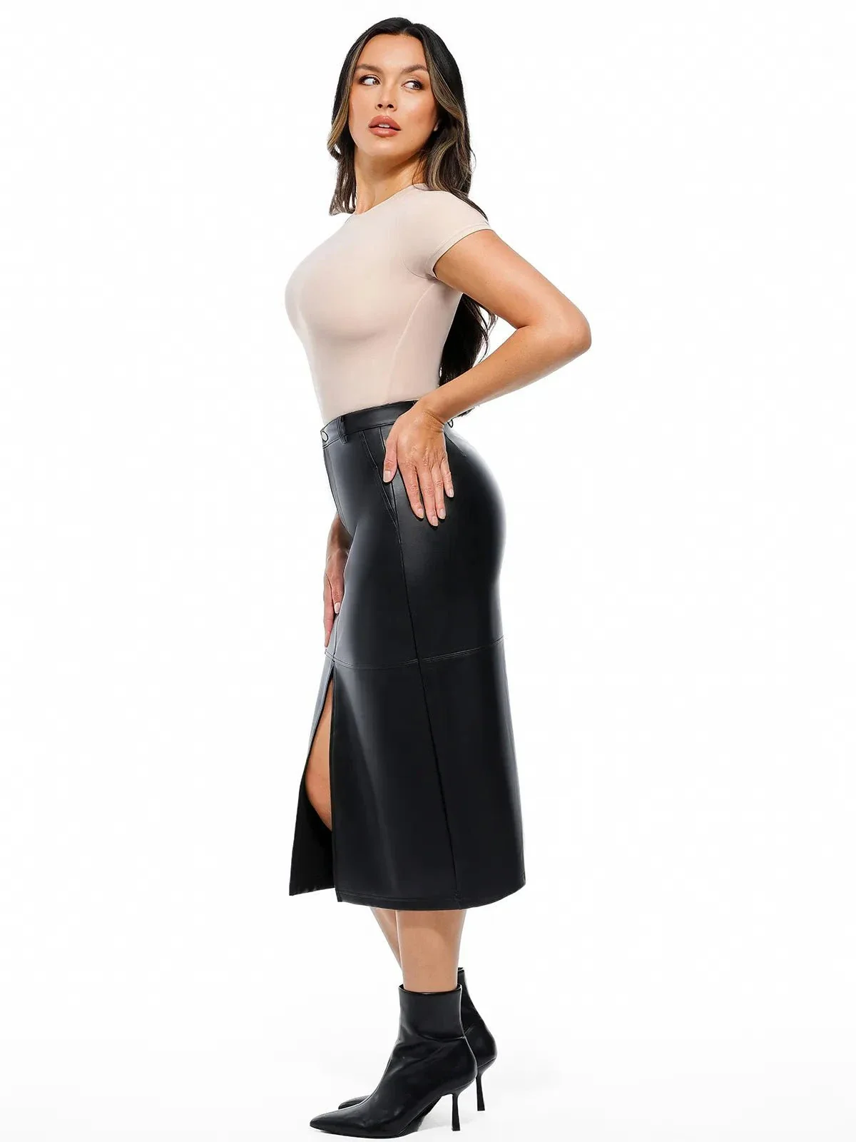 Sculpted Faux Leather Contour Skirt - Image 18