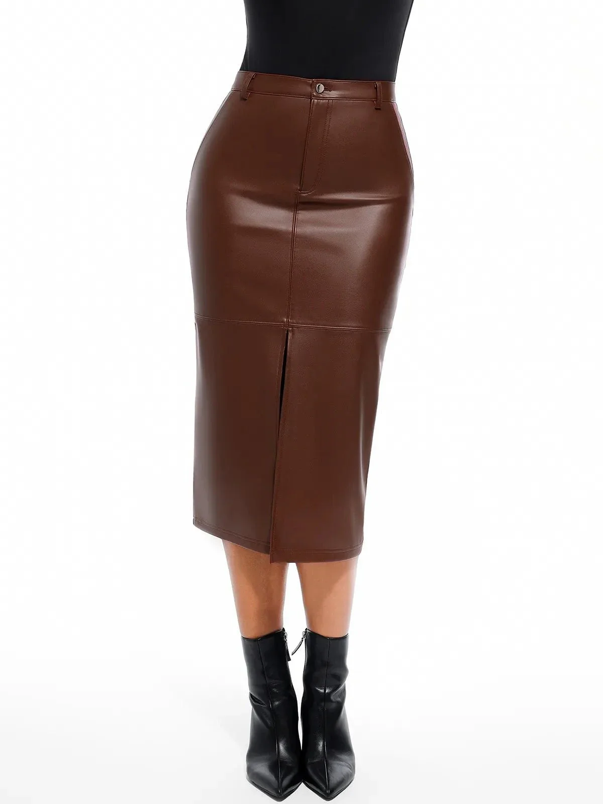 Sculpted Faux Leather Contour Skirt - Image 22