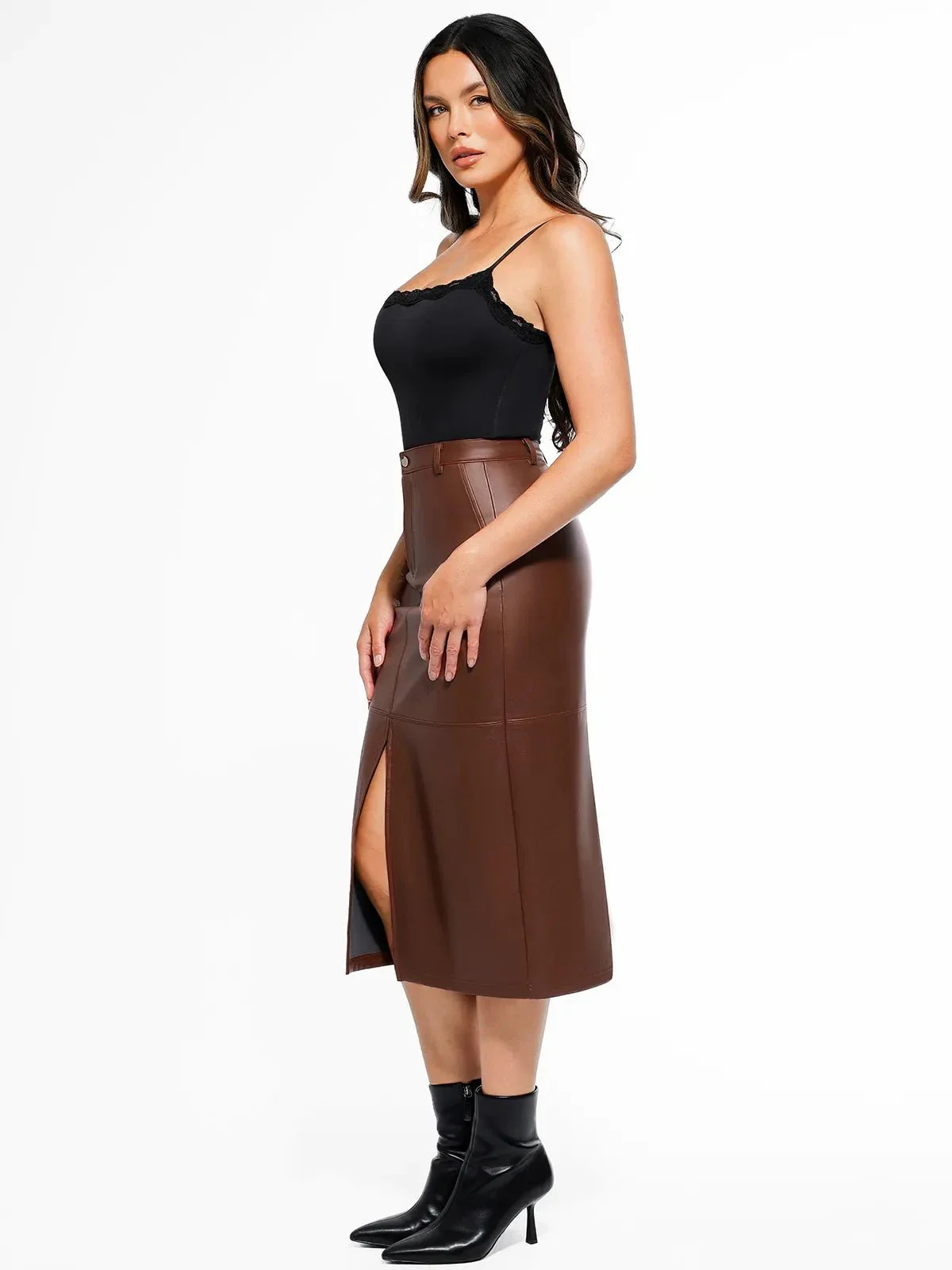 Sculpted Faux Leather Contour Skirt - Image 24