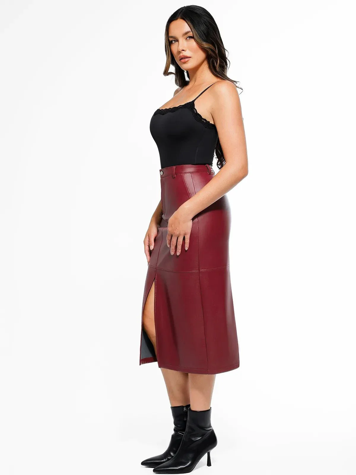 Sculpted Faux Leather Contour Skirt - Image 8
