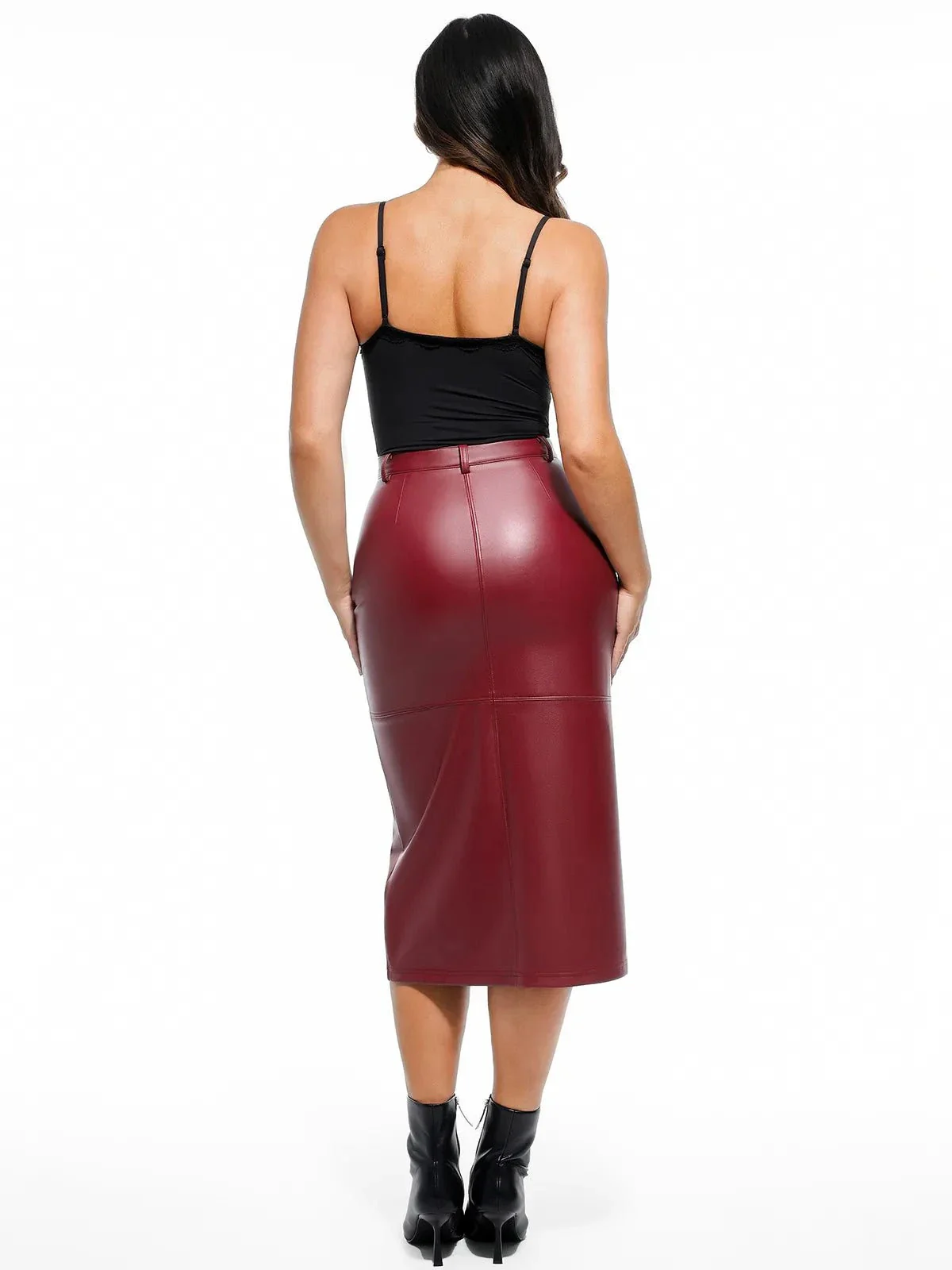Sculpted Faux Leather Contour Skirt - Image 9