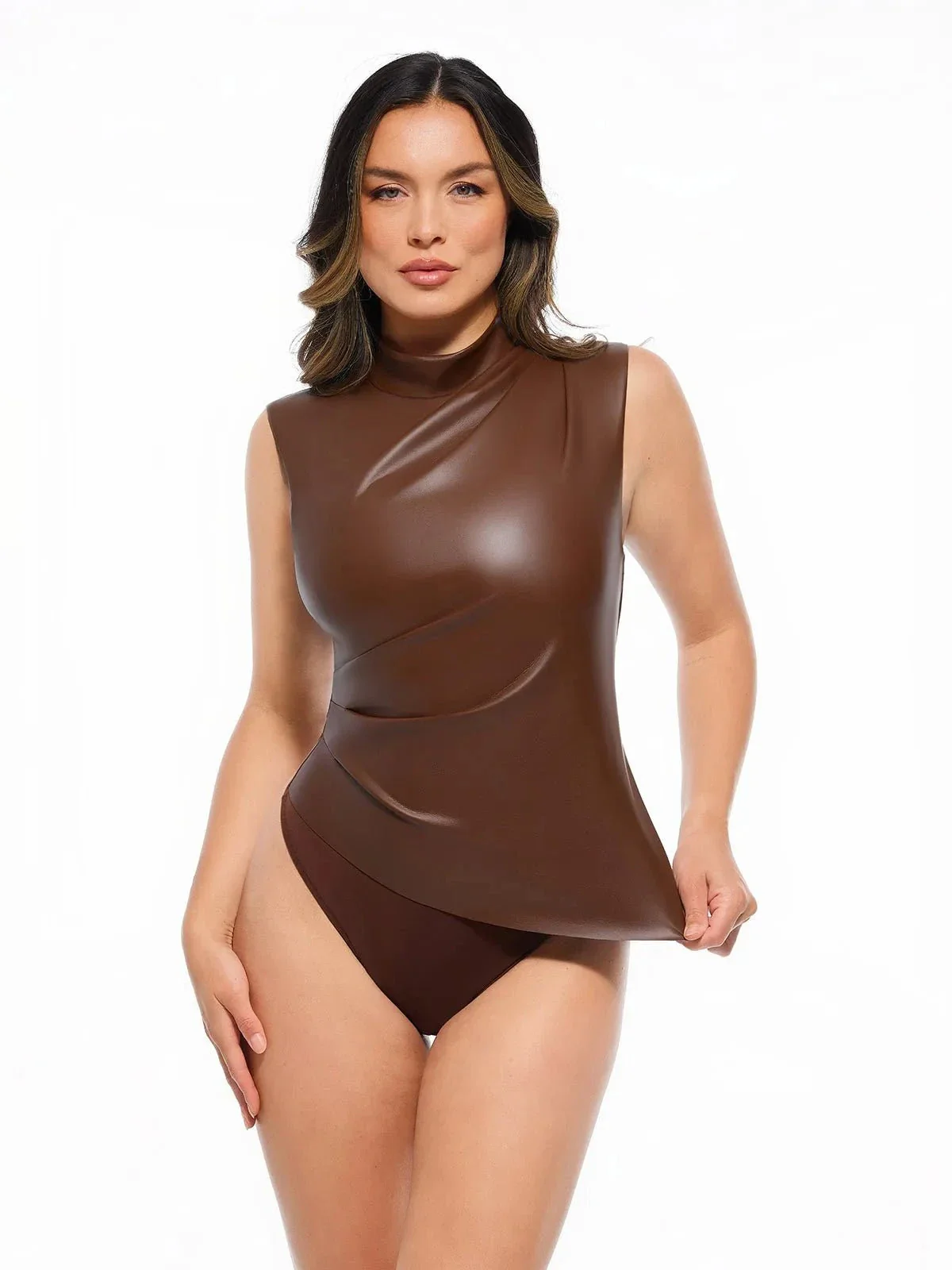Sculpting 3-in-1 Faux Leather Bodysuit - Image 28
