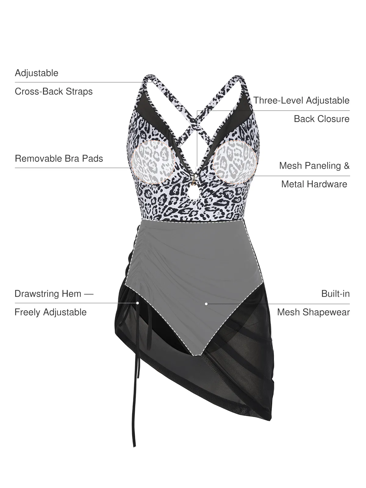 Sculpting Curve Mesh Skirt One-Piece Swimsuit - Image 17