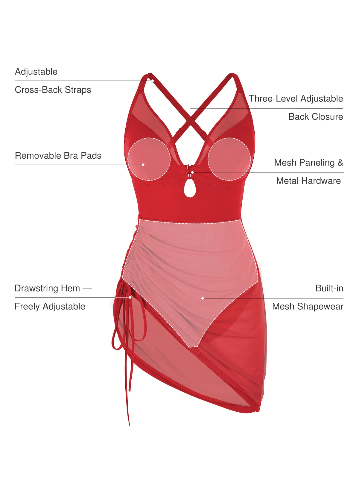 Sculpting Curve Mesh Skirt One-Piece Swimsuit - Image 30