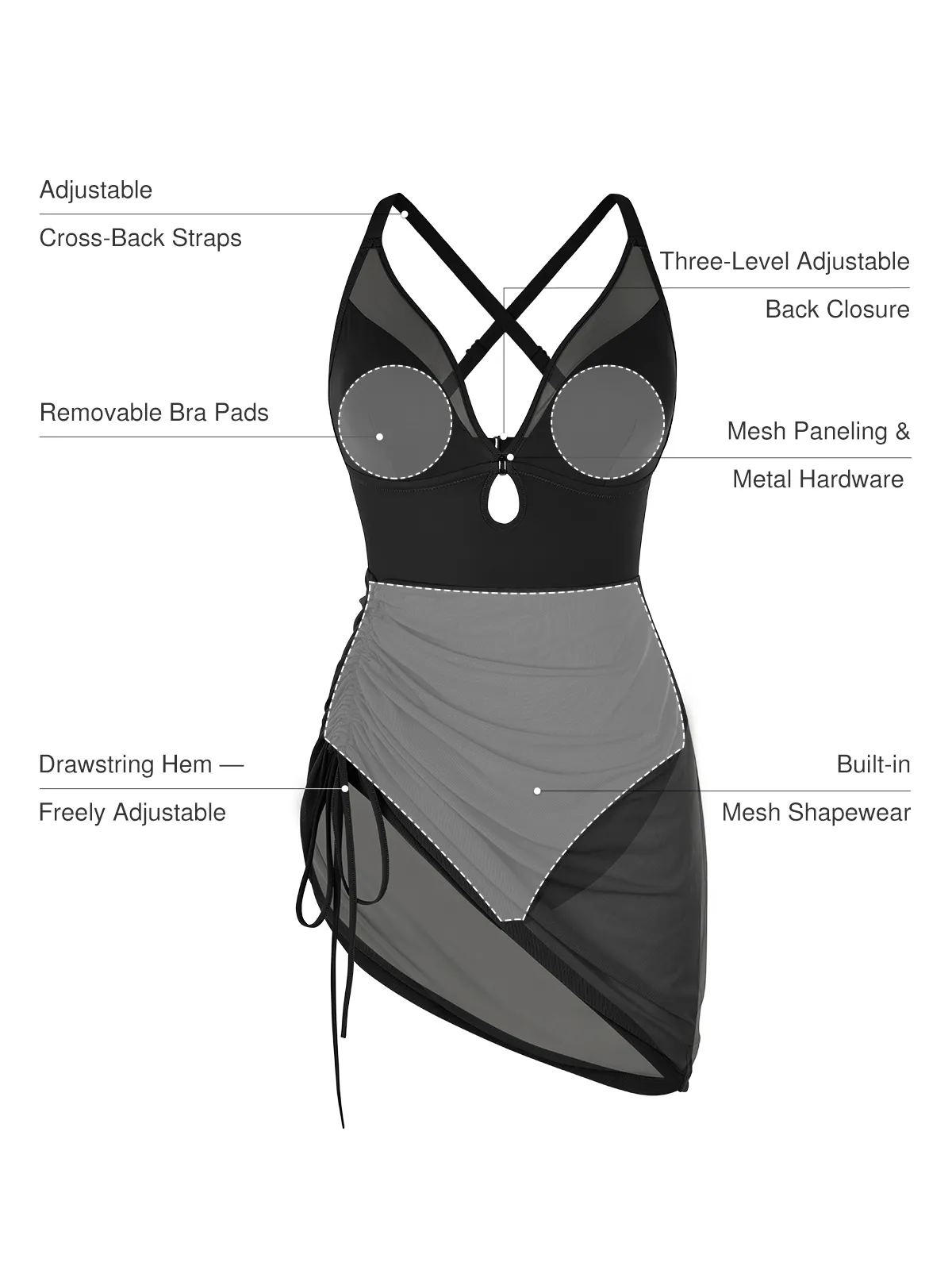 Sculpting Curve Mesh Skirt One-Piece Swimsuit - Image 42