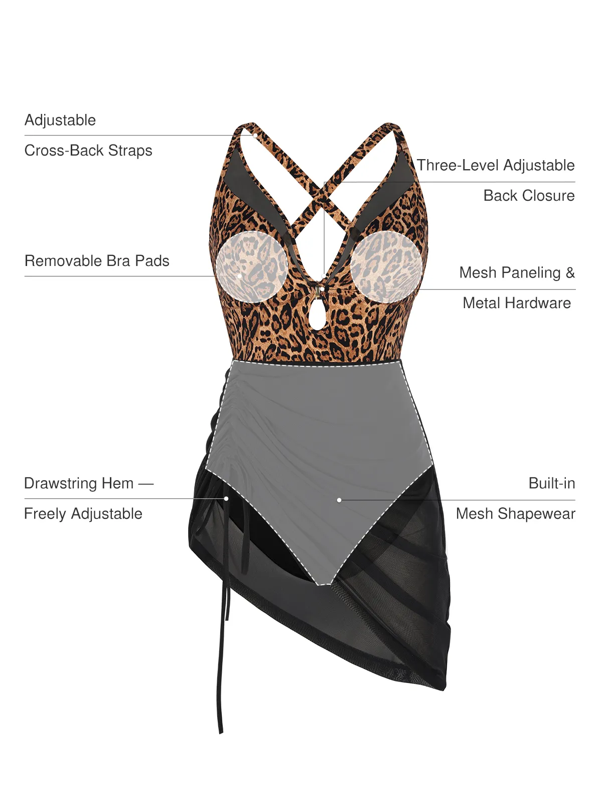 Sculpting Curve Mesh Skirt One-Piece Swimsuit - Image 5
