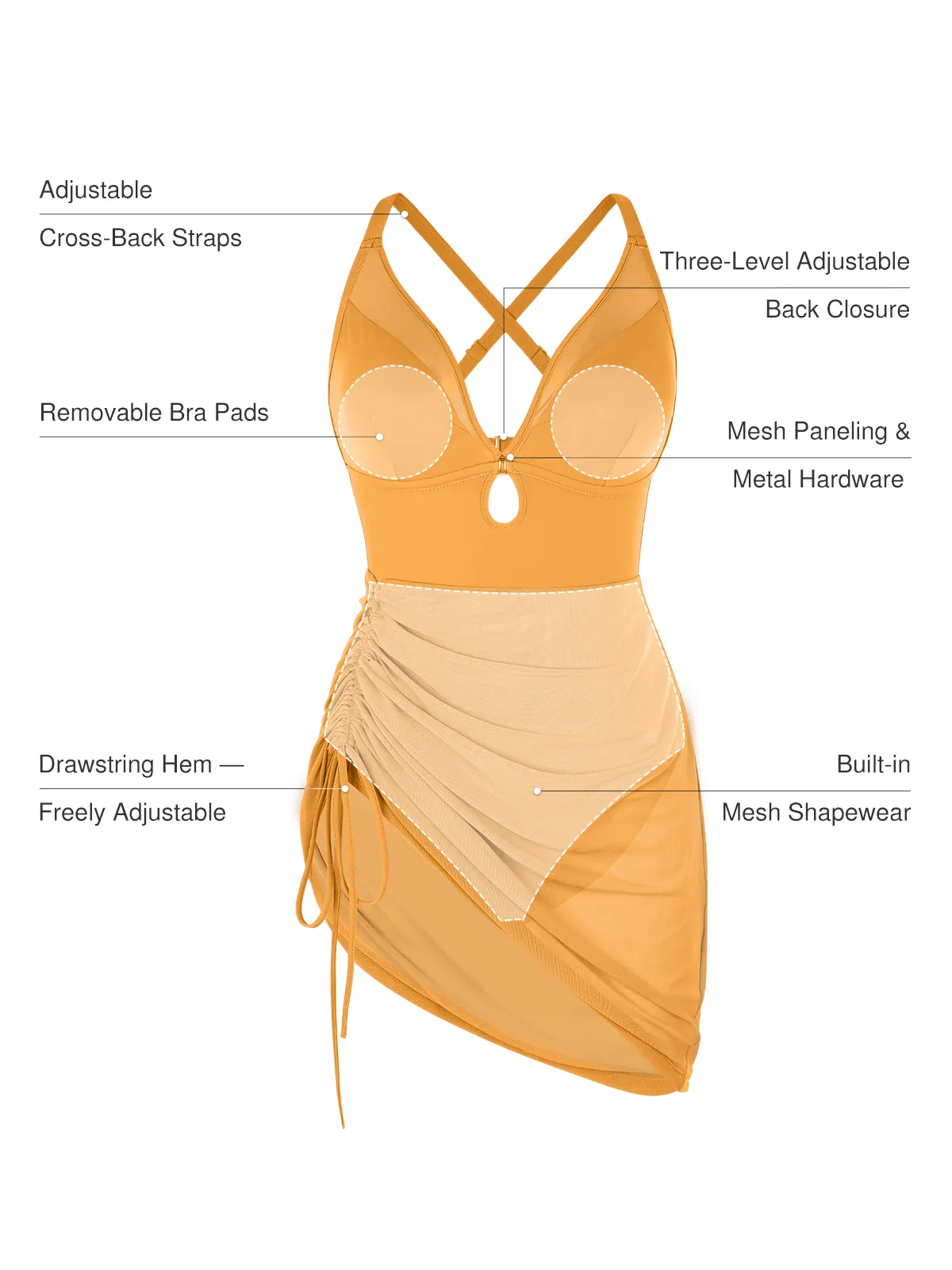 Sculpting Curve Mesh Skirt One-Piece Swimsuit - Image 51