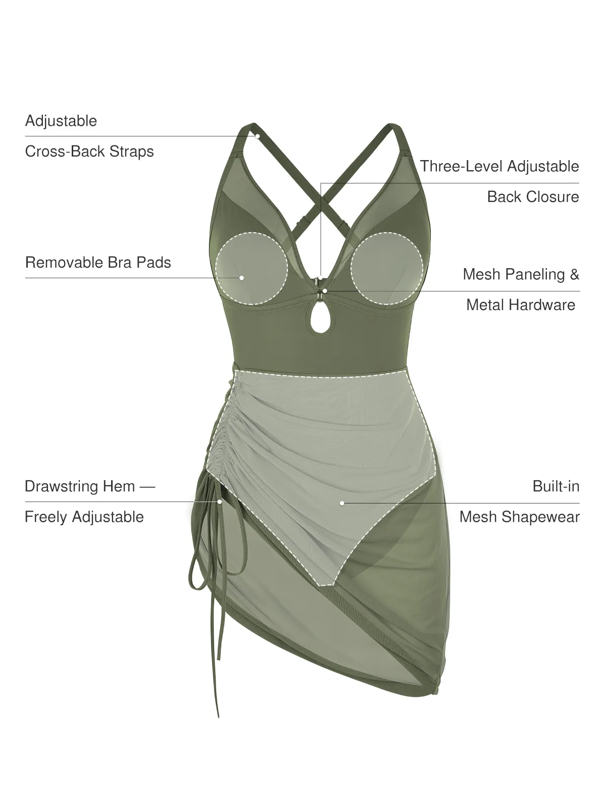 Sculpting Curve Mesh Skirt One-Piece Swimsuit - Image 59