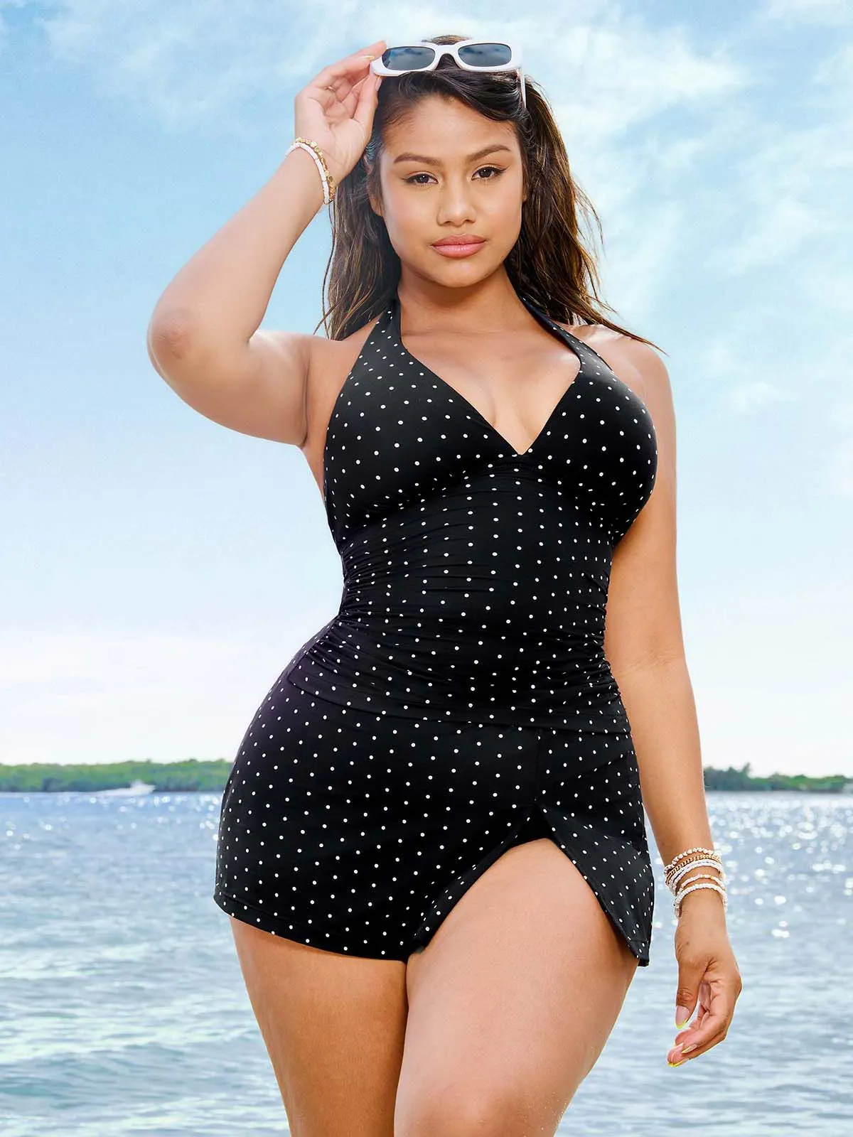 Sculpting Halter Tankini Skirt Swimsuit Set - Image 11