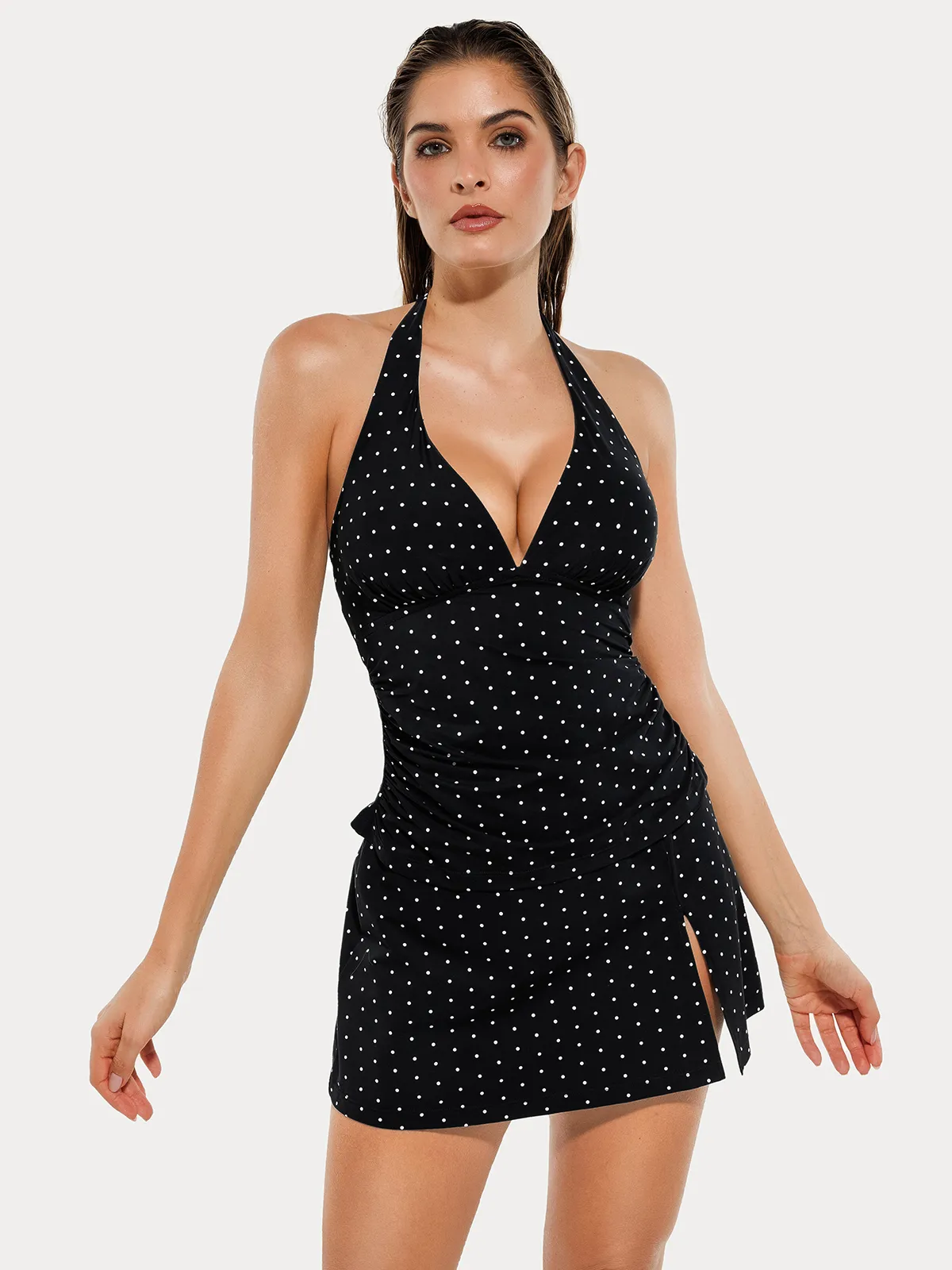Sculpting Halter Tankini Skirt Swimsuit Set - Image 12