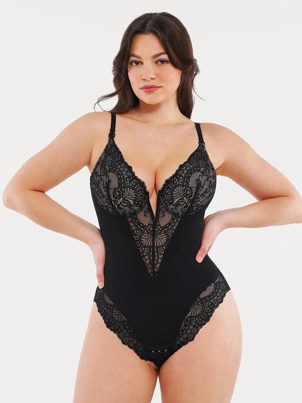 Seamless Lace V-Neck Shapewear Bodysuit - Image 57