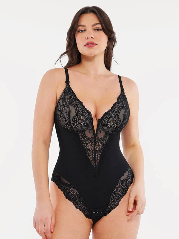 Seamless Lace V-Neck Shapewear Bodysuit - Image 58